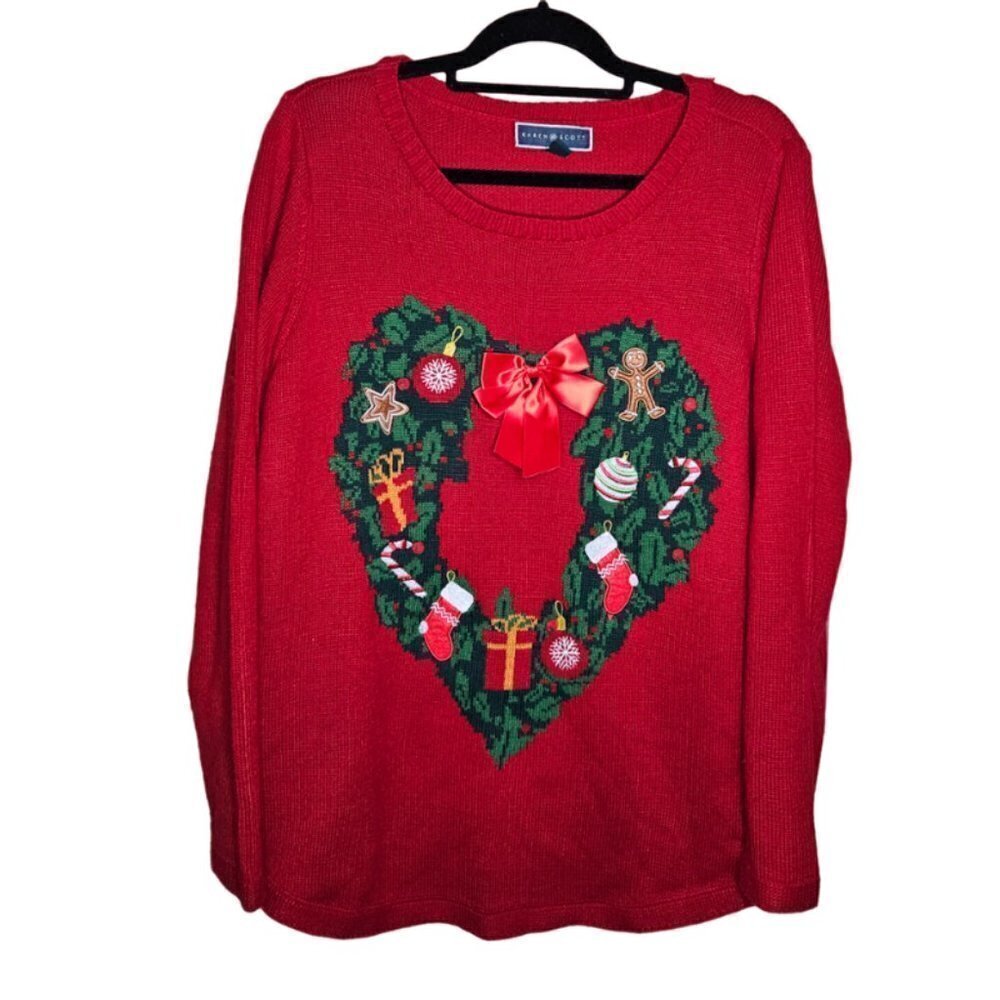 Karen Scott Womens Sweater 1X Red Christmas Holiday 3D Festive Cozy Cold Weather